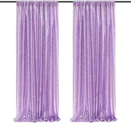 Lavender Sequin Backdrop Curtains,2 Panels 2FTx8FT Lavender Curtain Backdrop Glitter Party Decorations Background Drapes for Wedding Birthday Anniversary Graduation Photo Booth Decor