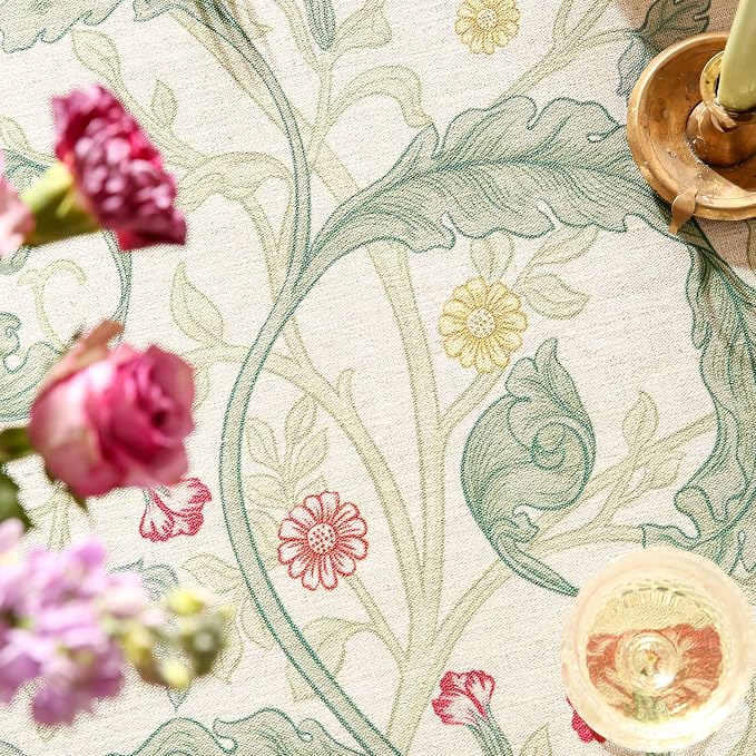 patdrea Vintage French Linen Tablecloth,Rectangular,71"x55"-Cecilia A | Colorful Elegant Table Cloth for Rectangle Table,Floral Vine Patterned,for Dining Room Tea Party Thanksgiving