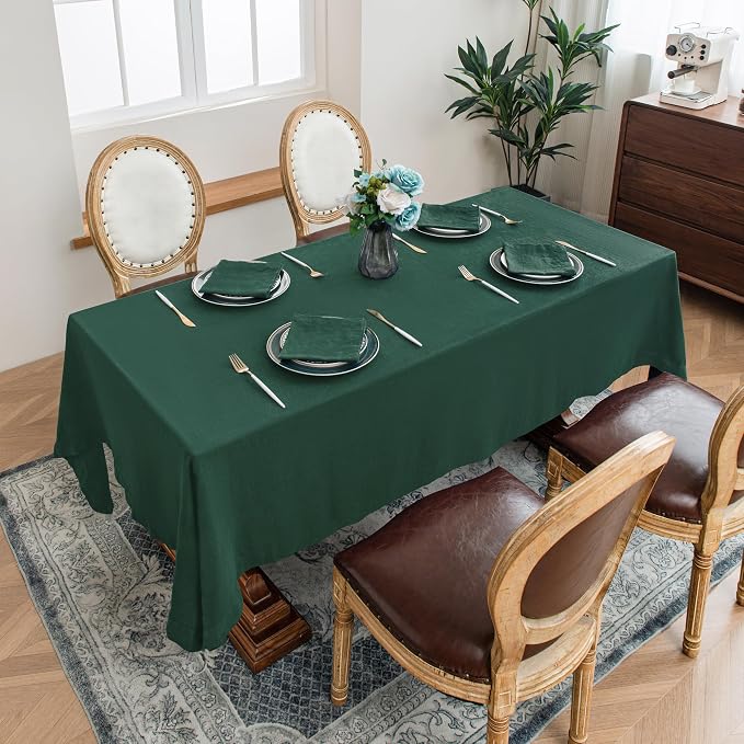 Linen World Linen Tablecloth,100% French Linen Green Tablecloth 132" x 90" Inch,Washable Rectangular Tablecloth for Dining,Outdoor,Weddings and Restaurants,Decorative Thanksgiving Christmas
