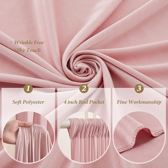 10ftx12ft Wrinkle Free Dusty Rose Backdrop Curtain, 8 Panels 12FT Long Wedding Photo Backdrop Drapes, Silky Polyester Back Drop Cloth for Birthday Photography Background Party Backdrop Draping