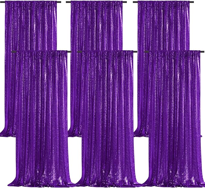 B-COOL Purple Sequin Backdrop Curtain: 6 Panels 2ftx8ft Curtain Background for Birthday Parties Decorations