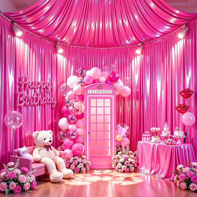 Hot Pink Glitter Backdrop Curtains - 10x12FT Satin Photo Backdrop, Wrinkle-Free Shimmer Back Drop Cloth Shiny Drapes for Photobooth Wedding Birthday Parties Photoshoot Background Decorations