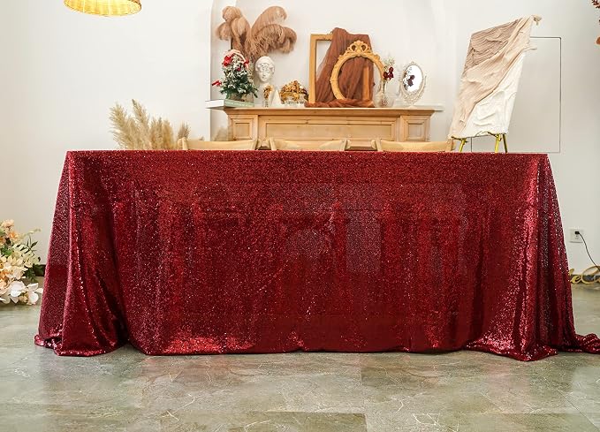 Sequin Tablecloth 90"x132" Burgundy Party Glitter Tablecloth Rectangular Sequin Table Cover Overlay Glitter Wedding Birthday Reception Decoration Baby Bridal Shower Christmas Decorations