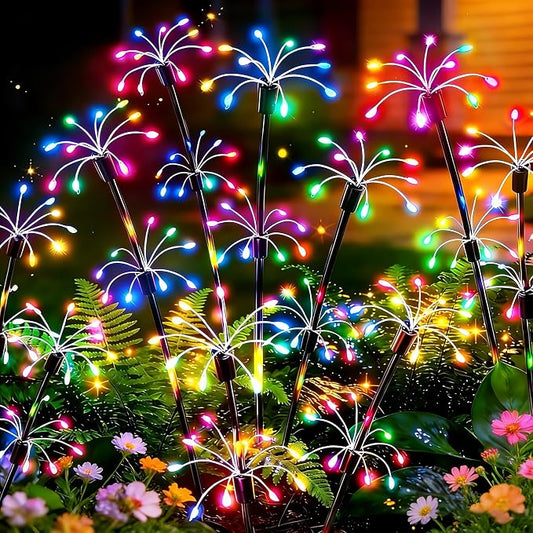 Solar Garden Lights Outdoor, 6 Pack 2-Layer Multicolor Solar Firework Lights, Waterproof Starburst Fairy Light Garden Decor for Yard Patio Pathway Lawn, Unique Gifts for Women Mom Grandma Mother's Day