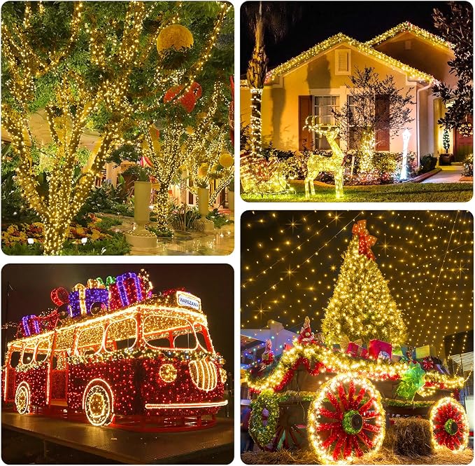 KNONEW 403FT 1000 LED Christmas Lights Outdoor String Lights 8 Modes & Timer Fairy Light Plug in Waterproof LED String Lights for Xmas Yard Tree Wedding Party Holiday Decorations (Warm White)