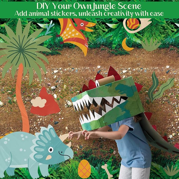 Kochorie 100 Ft x 54 Inch Forest Path Plastic Tablecloth Roll Safari Dinosaur Jungle Table Cover with Cutter Box for Birthday Baby Shower Party Supplies