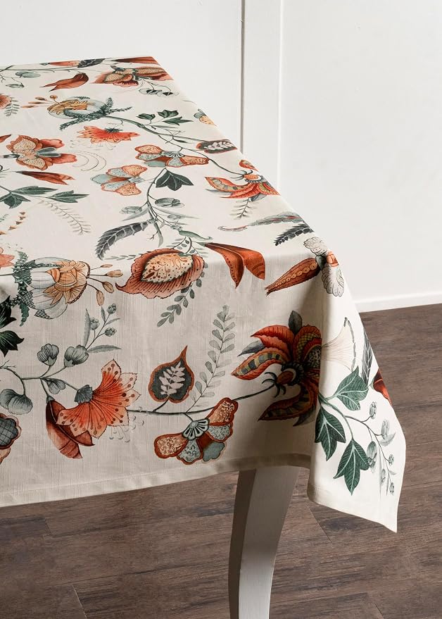 Maison d' Hermine Table Cloth Rectangle Table 100% Cotton 60 x 120 Inches Fall Tablecloth Reusable Everyday Use for Thanksgiving Christmas Decorations Dining Farmhouse Party (Dalida)