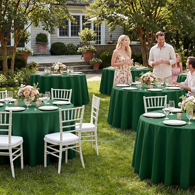 Fitable 6 Pack Hunter Green Round Tablecloths - 70 Inches Round - Wrinkle and Stain Resistant Fabric Table Clothes, Washable Polyester Table Covers for Wedding, Party, Banquet, Formal Events