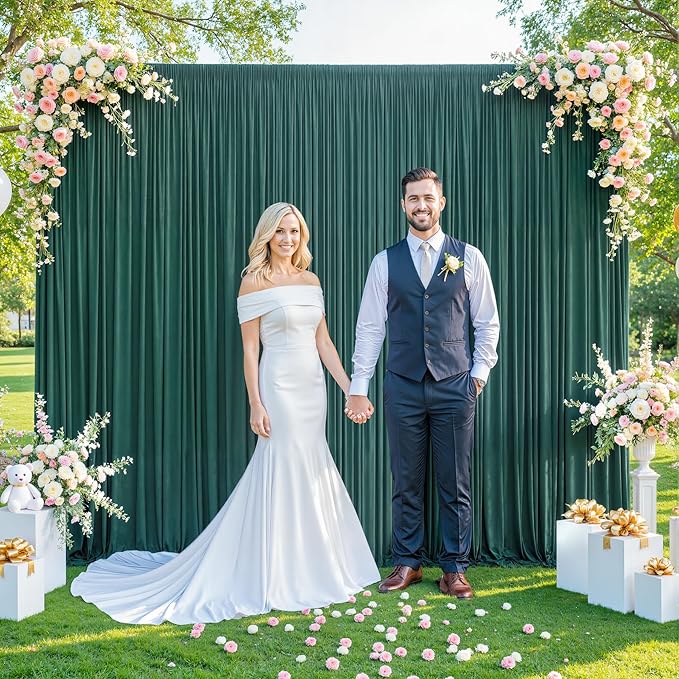 10 Panels Hunter Green Backdrop Curtain for Parties Wrinkle Free Dark Green Photo Curtains Backdrop Drapes Fabric Decoration for Weding Baby Shower Birthday Party Photography 50ft(W) x 10ft(H)