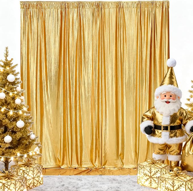 Gold Sequin Curtains Backdrop: Glitter Drapes Fabric Ramadan Background Cover for Photography Party Stage Wedding Christmas Birthday Spandex Ceiling Drape Arch 4.8ftx10ft 2 Panels