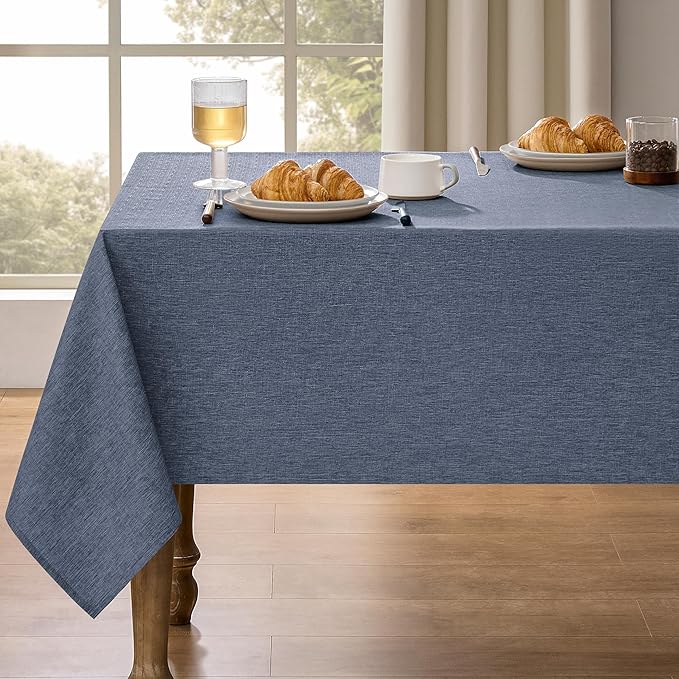 Decorelia Faux Linen Farmhouse Table Cloth 60"x84" for Rectangle Table, Denim Blue Waterproof Outdoor Washable Cloth Tablecloth for Rectangular Dining Room Kitchen Outdoor Party Restaurant Decor