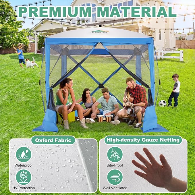 COBIZI 6x6 FT Pop up Gazebo, Popup Canopy Tent, Waterproof Screened in Gazebos,Portable Outdoor Small Screen Tents Sun Shelter,carpas para Patio for Camping, Garden and Backyard,Blue