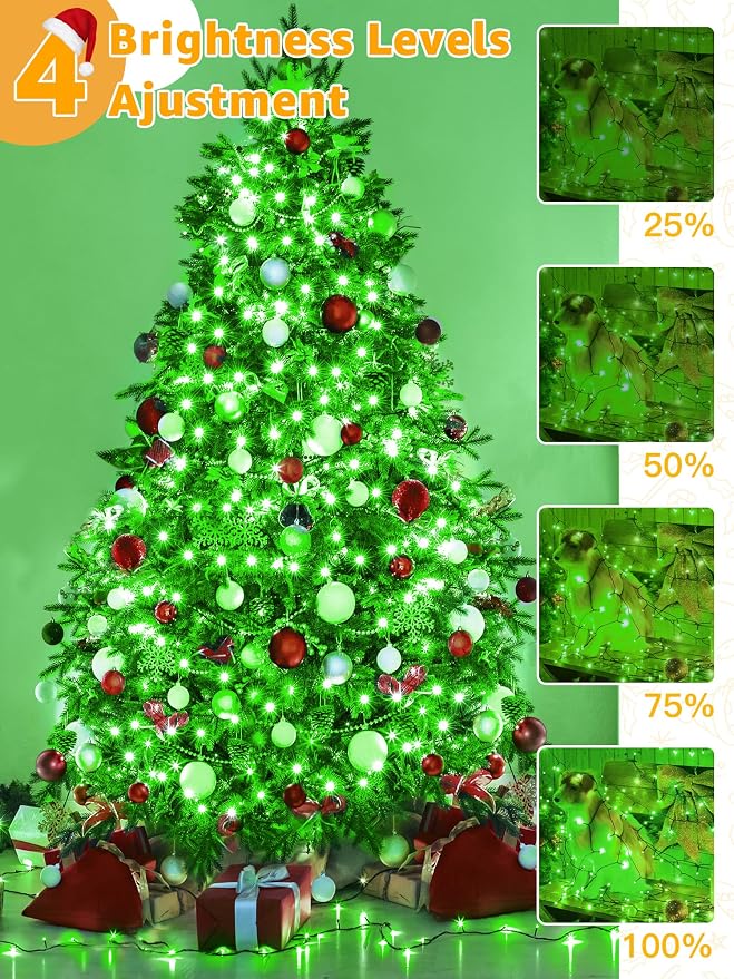 BrightChristmas 500 LED 164 FT Christmas Lights, Waterproof Outdoor String Lights with Remote and Timer, Christmas Tree Lights with 8 Modes Dimmable, Fairy Lights for Holiday Decor (Green)