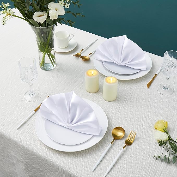 50 Pack Square Satin Dinner Napkins, 20x20 Inches Silky Soft Smooth Table Cloth Napkins for Restaurant Weddings Banquet Party Decoration, White