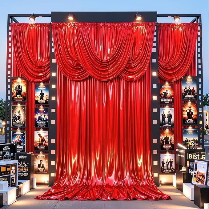 Red Glitter Backdrop Curtains - 10x12FT Satin Photo Backdrop, Wrinkle-Free Shimmer Back Drop Cloth Shiny Drapes for Photobooth Wedding Birthday Parties Photoshoot Background Decorations