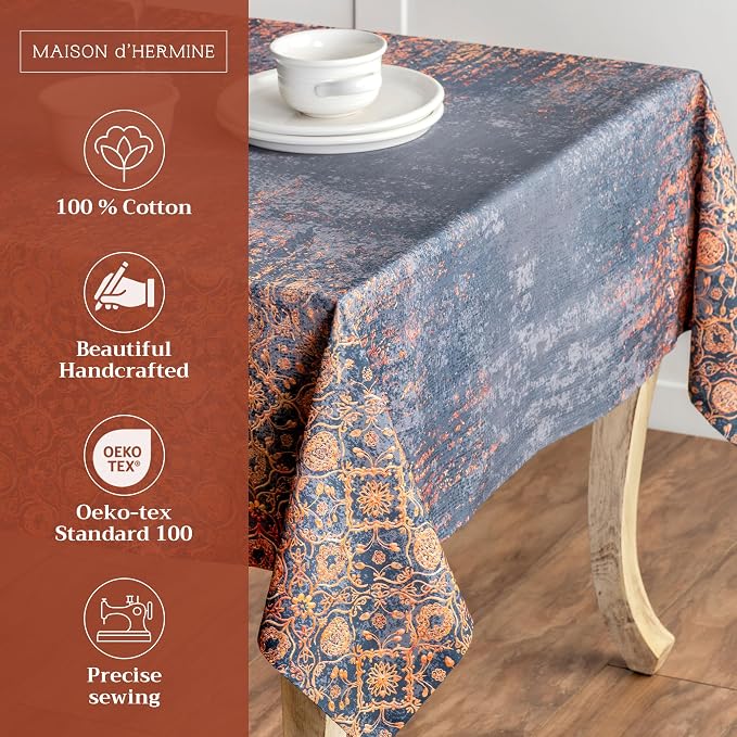 Maison d' Hermine Table Cloth Rectangle Table 100% Cotton 60 x 90 Inches Fall Tablecloth Reusable Everyday Use for Thanksgiving Christmas Decorations Dining Farmhouse Party (Imperfection)