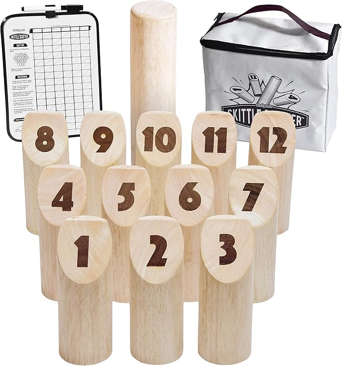 GoSports Skittle Scatter Numbered Block Toss Game with Scoreboard and Tote Bag