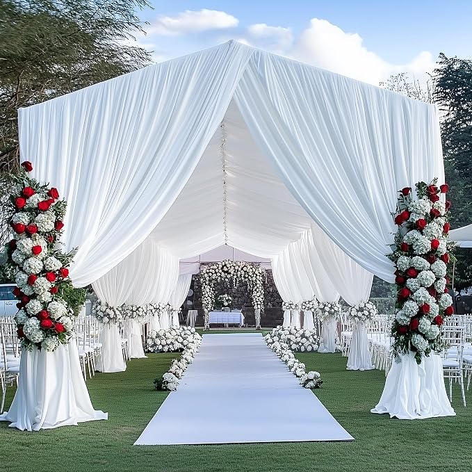 Outpain 10ftx20ft White Backdrop Ceiling Drapes,2Panels 20ft Height Wrinkle Free Tent Draping Curtains, Fabric Drapery Ceiling Drapes for Wedding Ceremony Birthday Theme Parties with Rod Pocket