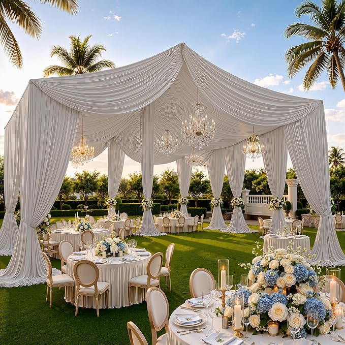2 Panels 5x40ft Beige Ceiling Drapes for Wedding Parties, Wrinkle Free Thick Polyester 40ft Extra Long Wedding Draping Beige Ceiling Curtains Arch Drapery for Birthday Party Canopy Tent Decor