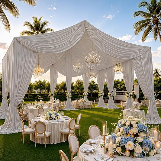 10 Panels 5x40ft Beige Ceiling Drapes for Wedding Parties, Wrinkle Free Thick Polyester 40ft Extra Long Wedding Draping Beige Ceiling Curtains Arch Drapery for Birthday Party Canopy Tent Decor