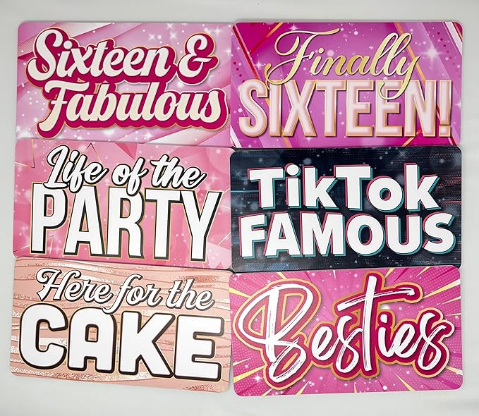 KING PROPS Fully Assembled Sweet Multicolor DIY Photo Booth Props Kit Water Proof Perfect 16th Birthday, Wedding Parties Decorations Set, Double Sided 6 Count PVC Photo Booth