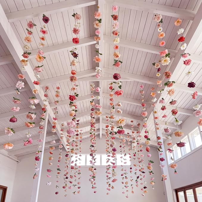 Suncalla 12 Pcs 70.8 ft Wildflower Garland Pre Strung Artificial Hanging Flower Vine Backdrop Decor from Ceiling Floating Silk Floral Garland for Garden Wedding Bridal Shower(Blossom,Multicolor)