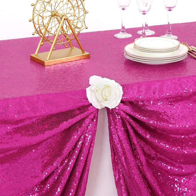 B-COOL Sequin Tablecloth Hot Pink Tablecloths Fuchsia Glitter Table Overlays 90x156inch Rectangle Glitz Tablecloth Sequin Fabric Tablecloth Pink Sequin Table Decorations
