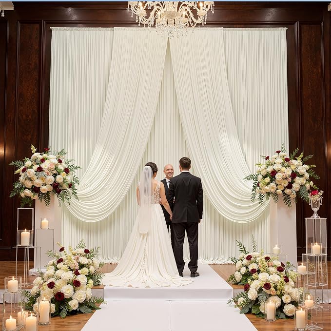 30ftx15ft Ivory Backdrop Curtains for Parties, 6 Panels 5x15FT Wrinkle Free Long Silky Polyester Ivory Photo Backdrop Drapes Back Drop Cloth for Wedding Birthday Photography Background Decor