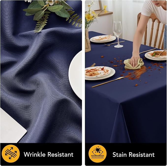6-Pack Navy Blue Tablecloths for Rectangle Tables, 60 x 102 Inches, Stain-Resistant Polyester Fabric for 6 Foot Tables - Washable Table Covers for Weddings, Banquet, Birthday, Parties, Events