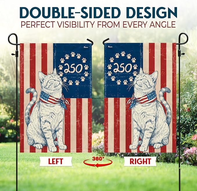 FLAGWIX American 250 Anniversary Patriotic Cat Garden Flag - Polyester Double-sided Yard Flags For Outside Garden Flag (11.5" x 17.5") - 4th of July Decorations for Home Yard Garden Decor Banner