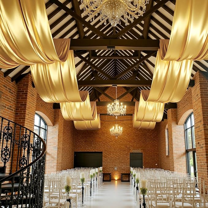gogoparti 20x40FT Gold Shimmer Backdrop Curtains for Weddings Parties - 4 Panels of Extra Long 5x40FT Drapes, Includes Dual Pole Pockets, Wrinkle-Free Fabric for Party, Photo Booth & Tent Decoration