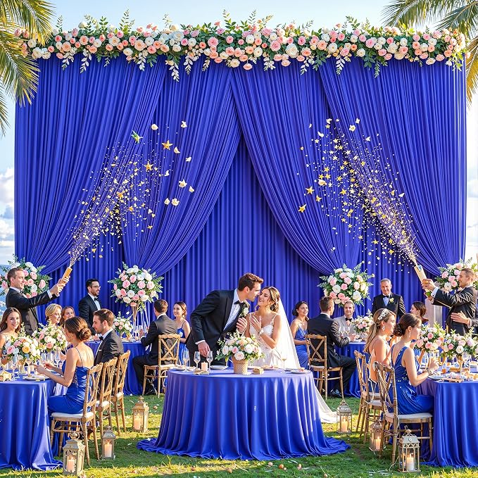 20ftx12ft Wrinkle Free Royal Blue Backdrop Curtain, 4 Panels 12FT Long Wedding Photo Backdrop Drapes, Silky Polyester Back Drop Cloth for Birthday Photography Background Party Backdrop Draping