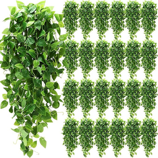 XunYee 48 Pcs Artificial Hanging Plants 3.6FT Fake Hanging Plants for Living Room Fake Ivy Vine Plastic Faux Hanging Plant for Wall House Room Garden Wedding Garland Indoor Outdoor Decor, No Basket