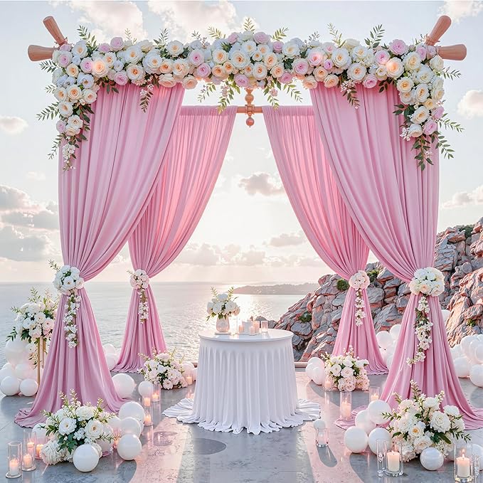 20 ft x 10 ft Wrinkle Free Baby Pink Backdrop Curtain for Parties, 4 Panels 5ftx10ft Polyester Photo Backdrop Drapes for Baby Shower Birthday Party Photography Wedding Backdrop Stand