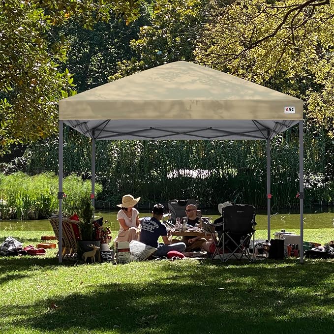 ABCCANOPY 10x10 Pop Up Canopy - Outdoor Patio Portable Canopy Tent Gazebo Heavy Duty for Backyard and Deck with 4 Sandbags and 8 Stakes (Cream)