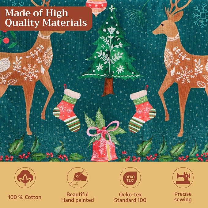 Maison d' Hermine Table Cloth Round Table 100% Cotton 63 Inches Fall Tablecloth Reusable Everyday Use for Thanksgiving Christmas Decorations Dining Farmhouse Party (Hygge Christmas)