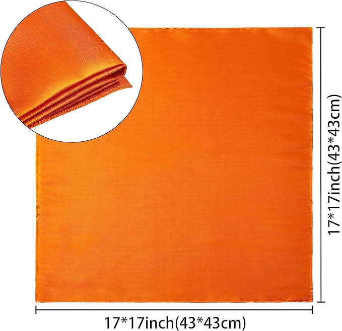 24 Pack Square Satin Dinner Napkins, 17x17 Inches Silky Soft Smooth Table Cloth Napkins for Restaurant Weddings Banquet Party Decoration, Orange