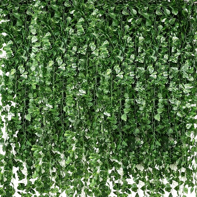 300 Pcs 2166ft Fake Vines Bulk Artificial Ivy Garland Greenery Hanging Vines Plants Green Leaves for Bedroom Wedding Garden Home Wall Jungle Themed Party Decorations