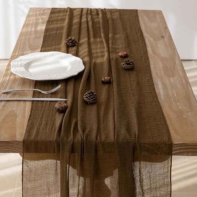 Keketoarrange Coffee Tan Cheesecloth Table Runner Gauze Rustic 120 Inch 10 FT for Wedding Baby Shower Bridal Shower Birthday Engagement Garden Party Long Sheer Spring Summer Home Boho Decorations