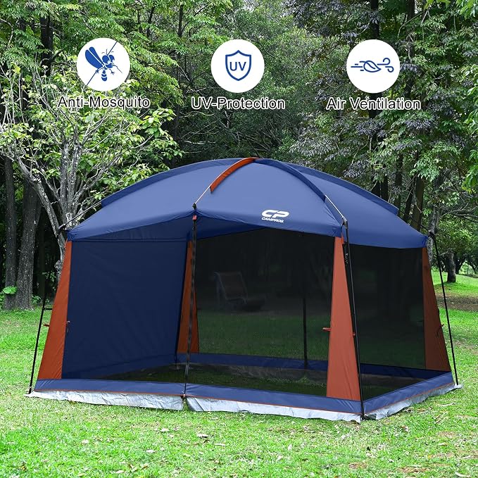 CAMPROS CP Screen House Room with 1 Pc Removal Wind/Sun Panel Canopy Tent Camping Tent Screen Shelter Gazebos for Patios Outdoor Camping Activities, 12'X10'X90in(H) - Blue