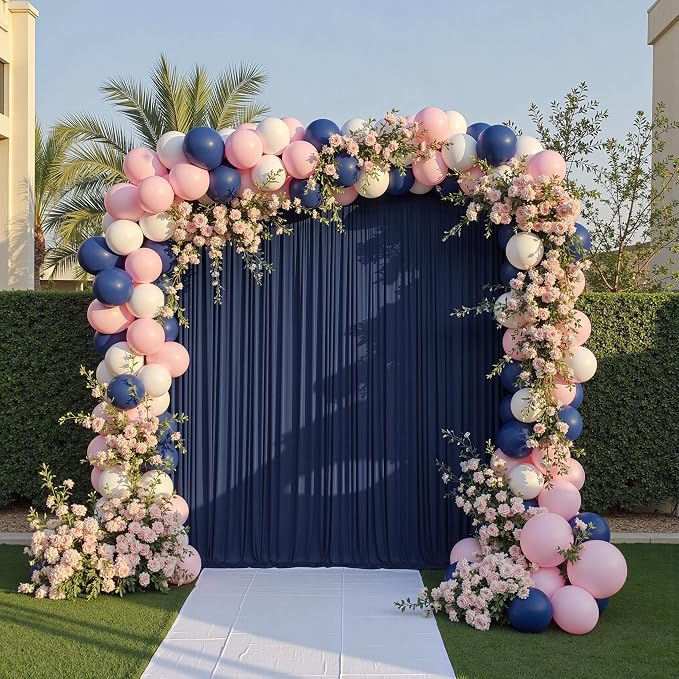 12ft x 10ft Navy Blue Backdrop Curtains for Parties, Wrinkle Free 2 Panels Photo Backdrop Drapes Back Drop Cloth for Wedding Birthday Photography Background Decor