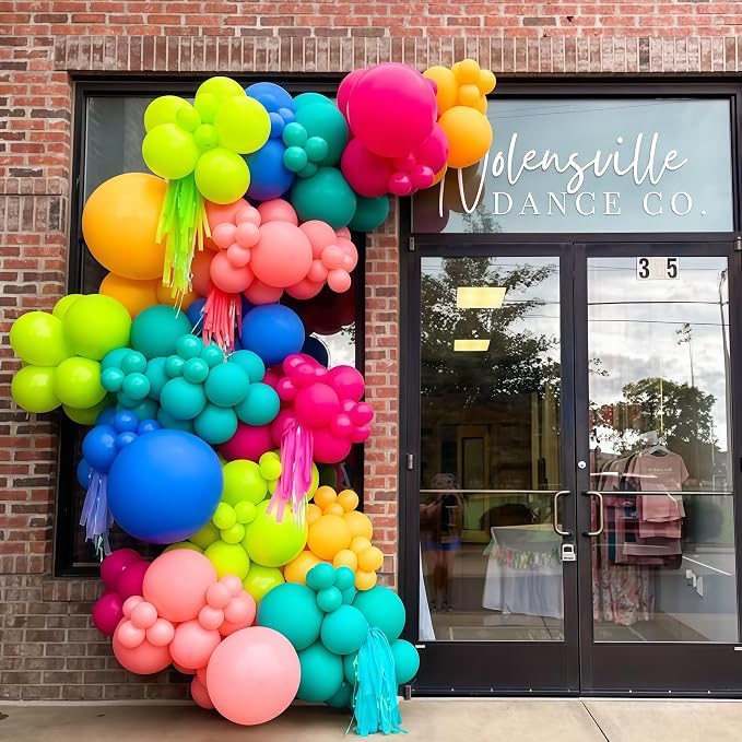 Multicolor Summer Balloon Arch Kit, Assorted Color Blue Purple Orange Green Pink Gold Birght Rainbow Balloon Garland, Colorful Neon Balloons for Kids Hawaiian Tropical Pool Birthday Party Decorations