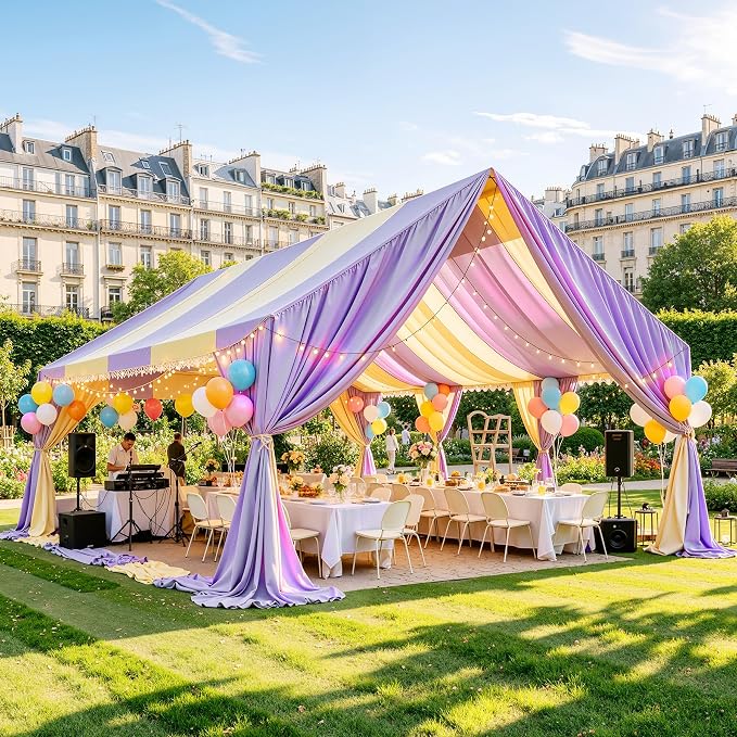 20x20ft Light Purple Ceiling Drapes, 4 Panels 20ft Height Wrinkle-Free Tent Draping Curtains for Wedding Party Tent Canopy Arch Backdrop Decorations