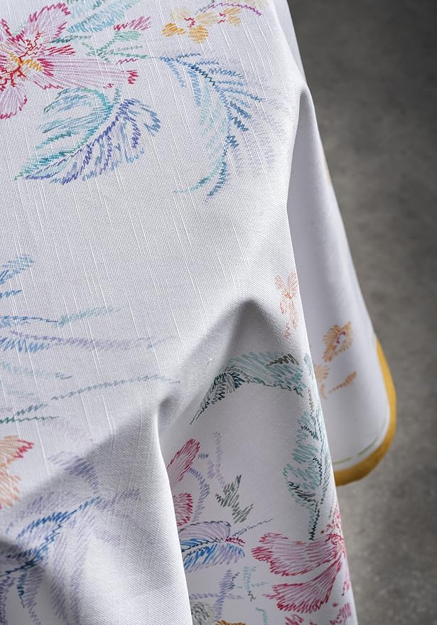 Maison d' Hermine Table Cloth Round Table 100% Cotton 63 Round Inches Tablecloth Reusable Decorative for Dining Kitchen Room Farmhouse Party Home Hotel Restaurant Spring Summer - Paradise Island