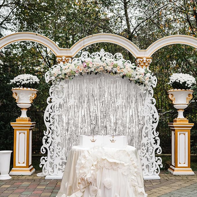 Streamer Party Decorations - 3.28 ft x 6.56 ft Metallic Foil Fringe Curtains Party Streamer Photo Backdrop for Birthday, Wedding, Baby Shower & Holiday Decor
