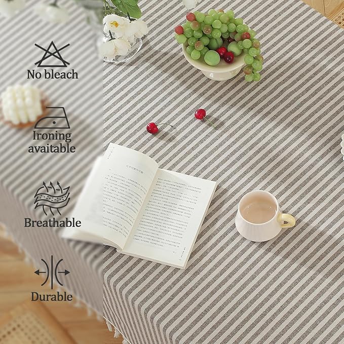 meioro Striped Tablecloth Rectangle Tablecloths Cotton Blend Table Cloth Washable Tabletop Decorative Fabric Table Cover for Kitchen Dinning (Brown, 60 x 102 Inch)