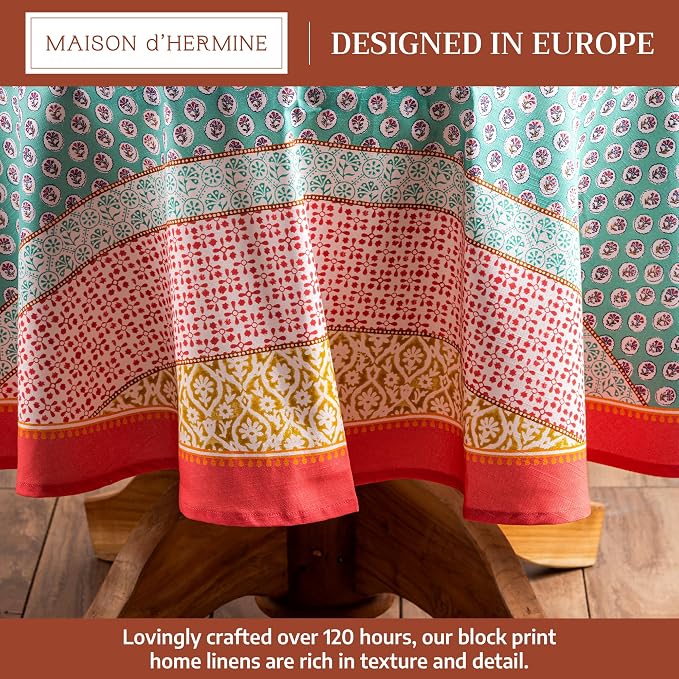 Maison d' Hermine Table Cloth Round Table 100% Cotton 63 Round Inches Tablecloth Reusable Decorative for Dining Kitchen Room Farmhouse Party Home Hotel Restaurant Spring Summer - Provence