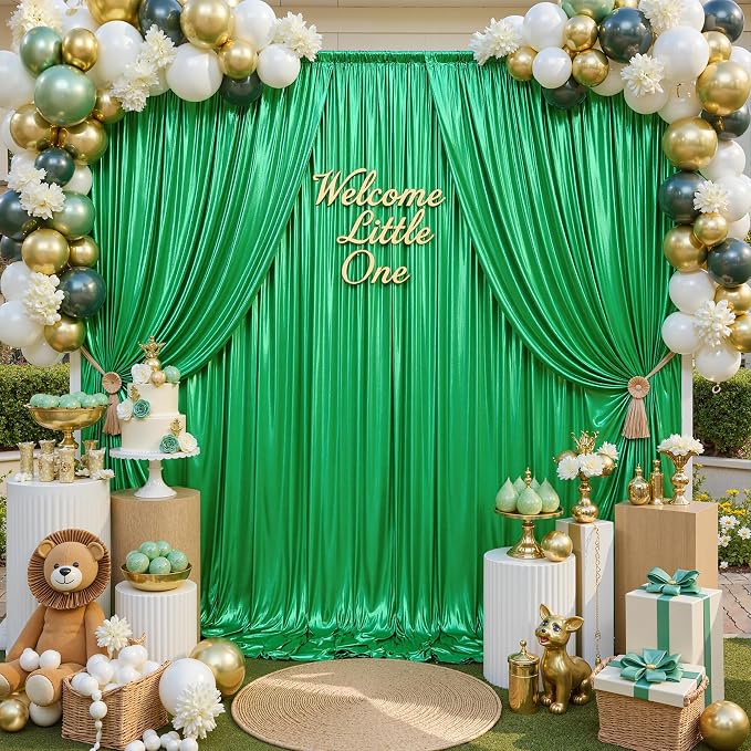 gogoparti 20x10FT Green Sequin Backdrop Curtain - 4 Panels of 5x10FT Wrinkle-Free Glitter Drapes for Photography, Birthdays, Weddings & Graduations