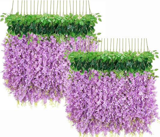 BLEUM CADE 10 Pack Purple & 20 Pack Purple 3.6Ft/Pcs, Wisteria Hanging Flowers Artificial Decor for Wedding Party Backdrop Home Wall Decora