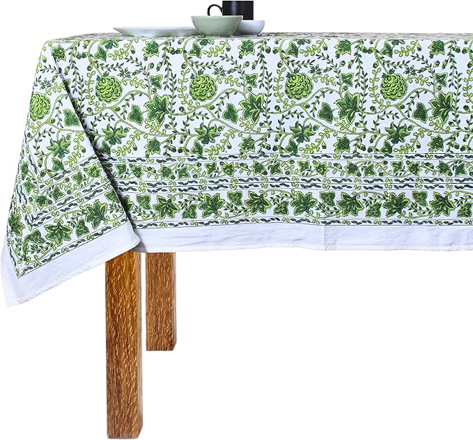 Block Print Table Cloth- 60x120 Inch Rectangle 100% Cotton Handmade Pre-Shrink, Washable for Spring, Kitchen & Dining Perfect for Patio, Indoor & Outdoor, Farmhouse